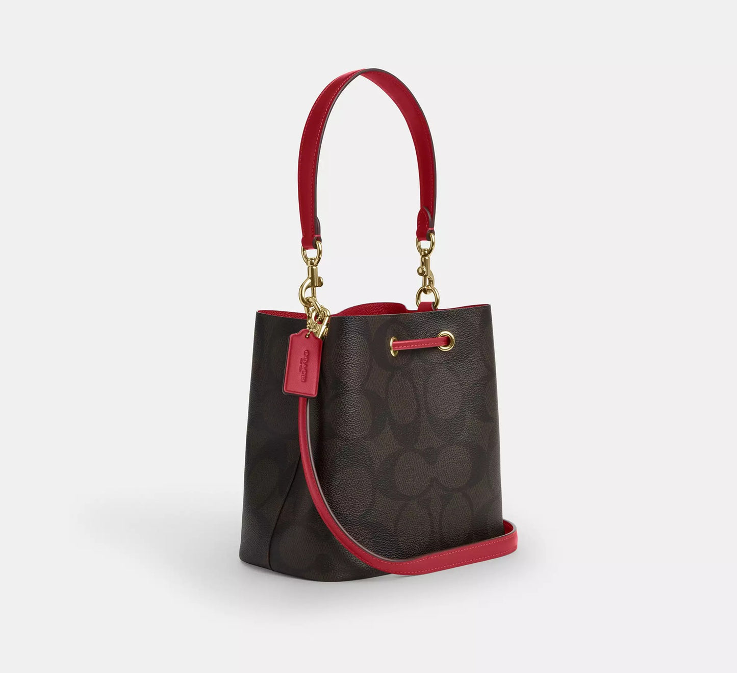 Rowan Bucket Bag In Maxi Signature Canvas Walnut Red Coach