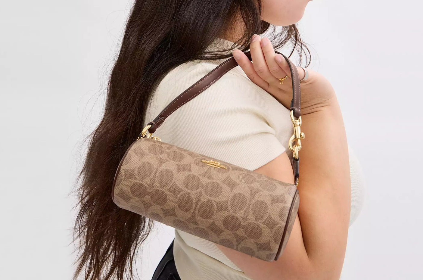 Nolita Barrel Bag In Signature Canvas Tan Brown Coach