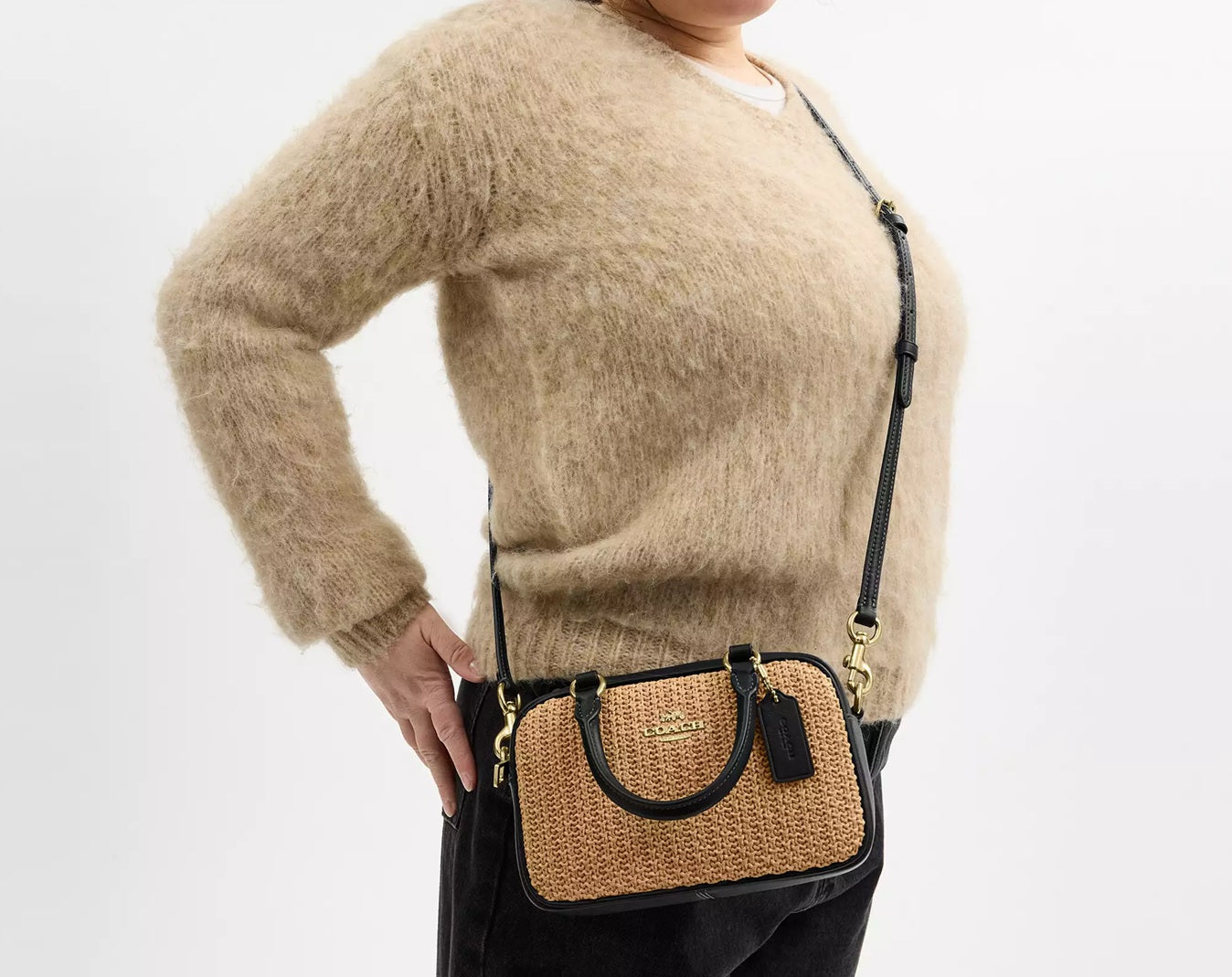 Satchel Crossbody Bag Straw Toast Black Coach