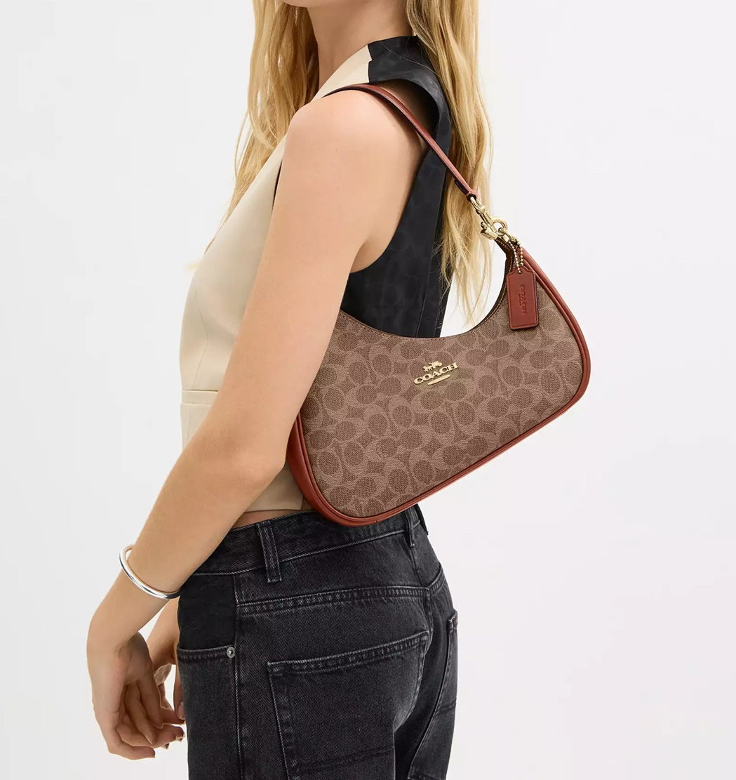 Twisted Teri Shoulder Bag In Signature Canvas Tan Caramel Coach