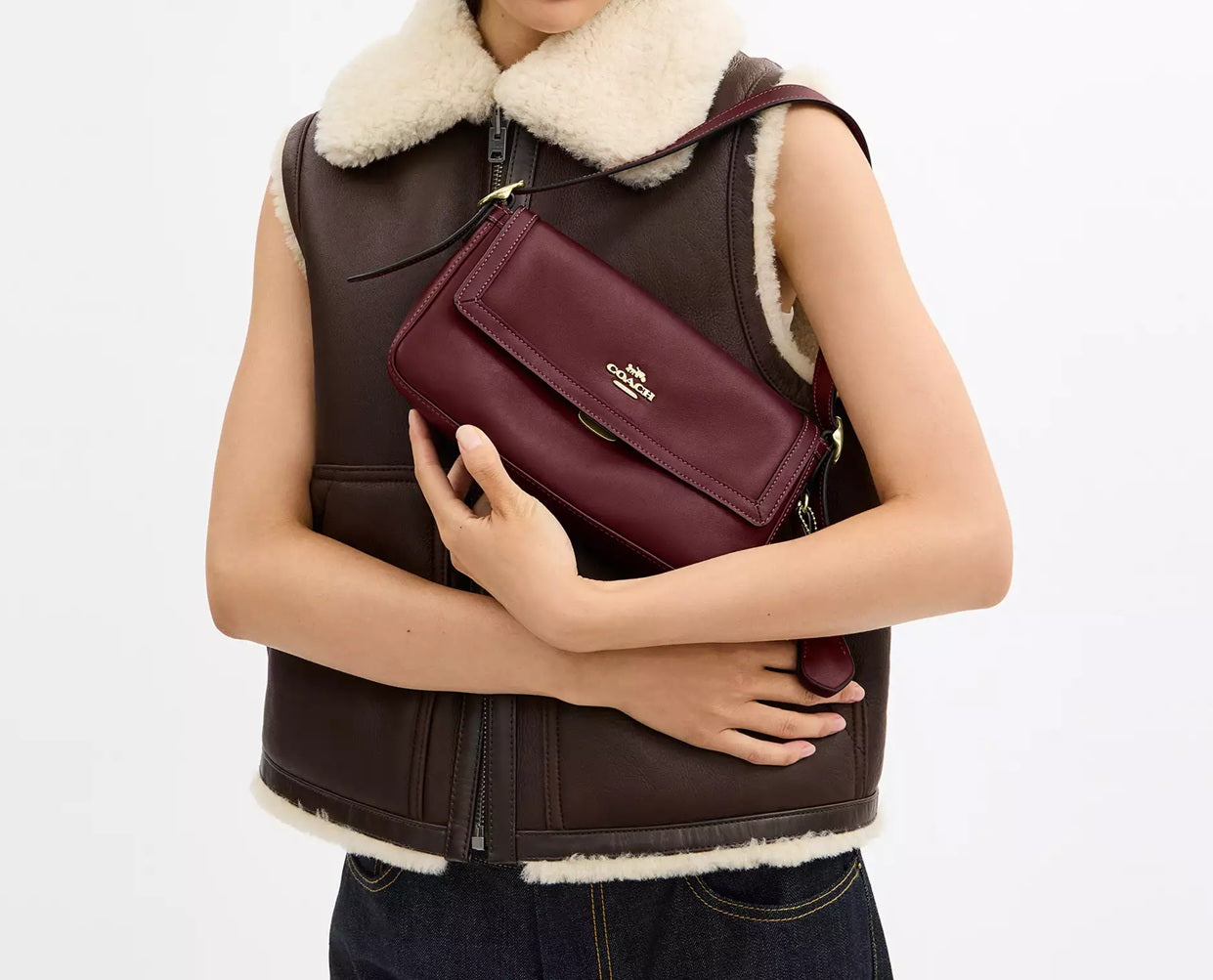 Etta Small Flap Shoulder Bag Maroon Coach