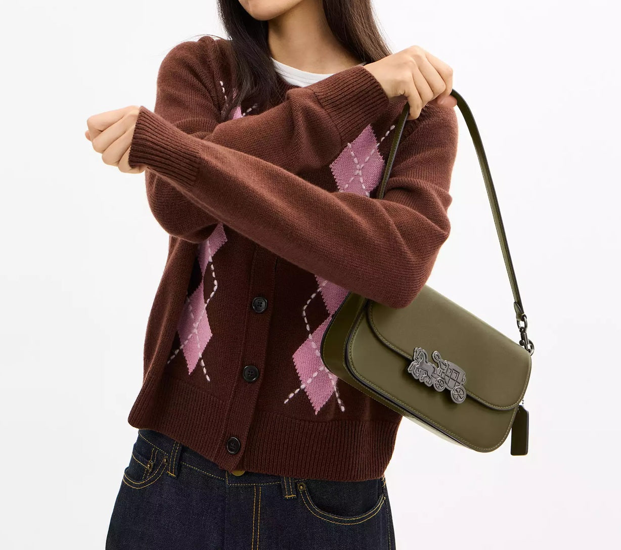 Harper Shoulder Bag Gunmetal Olive Coach