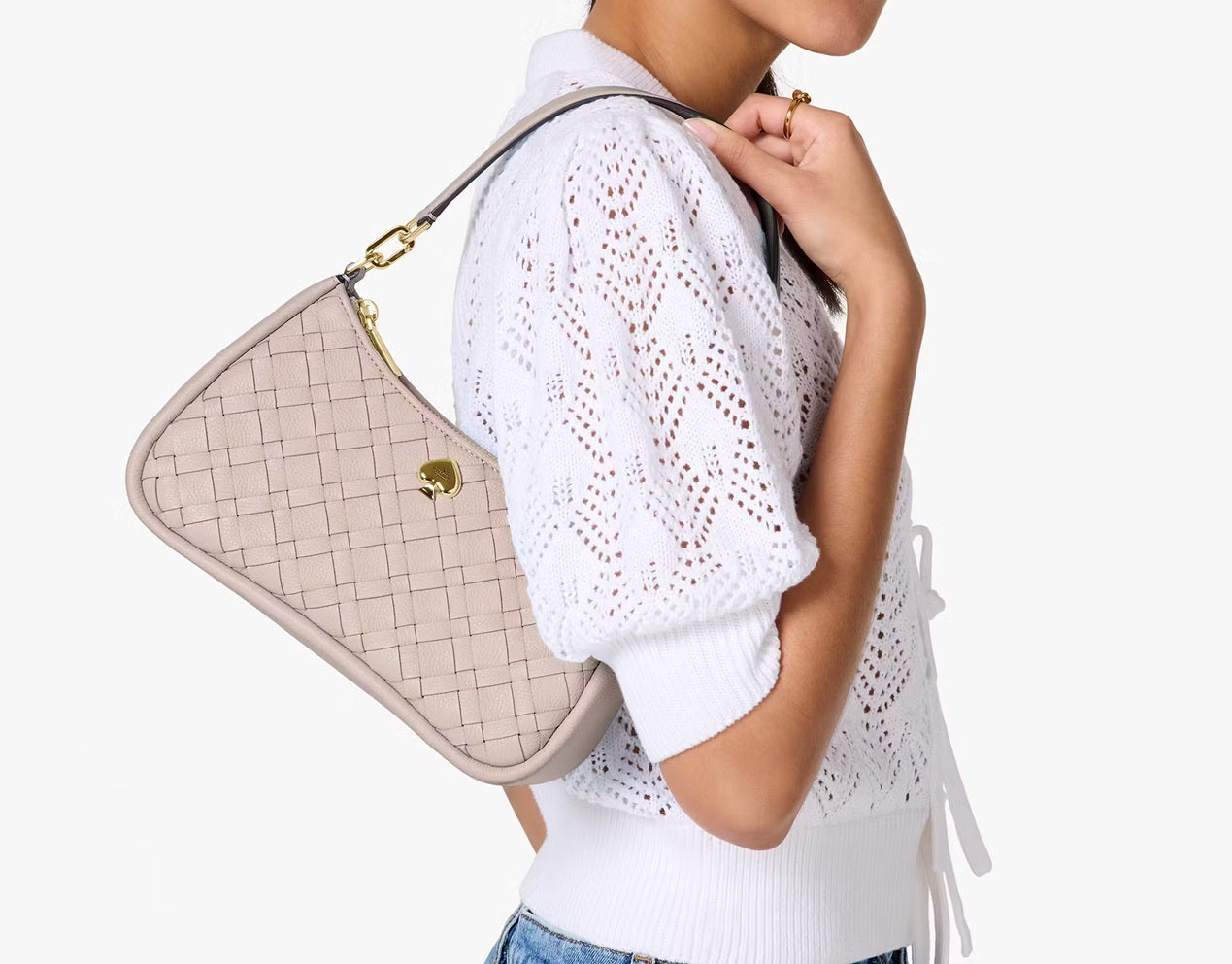 Kayla Woven Leather Small Convertible Shoulder Bag Cozy Grey Kate Spade