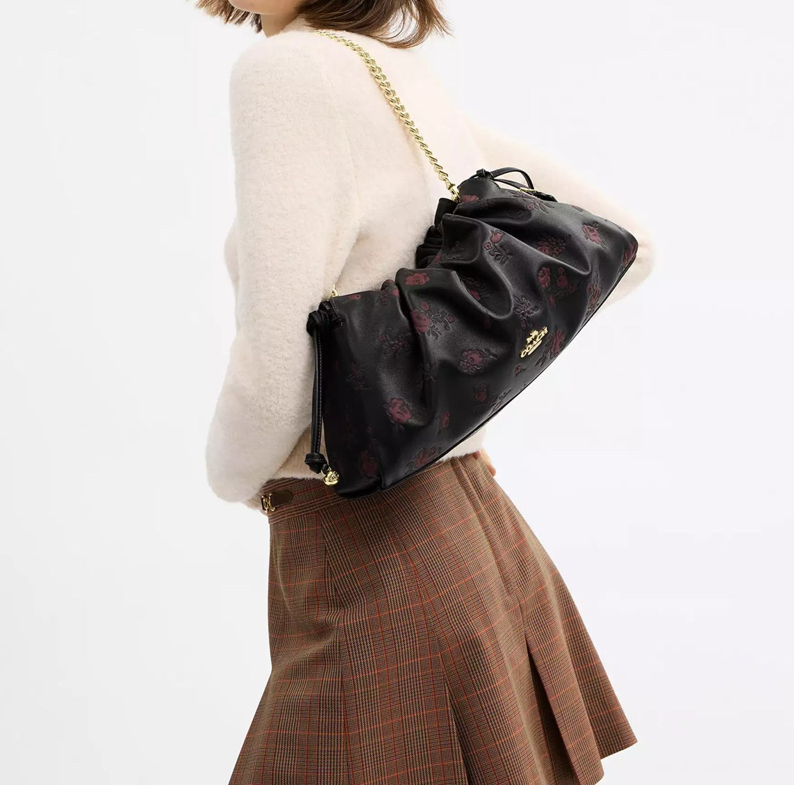 Faye Large Shoulder Bag With Floral Print Wine Multi Coach