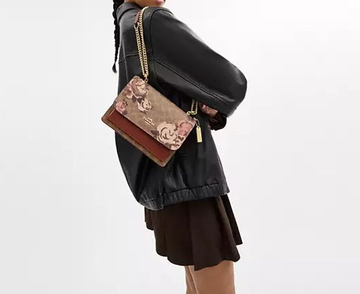 Klare Crossbody Bag In Signature Canvas With Rose Print Tan Multi Coach