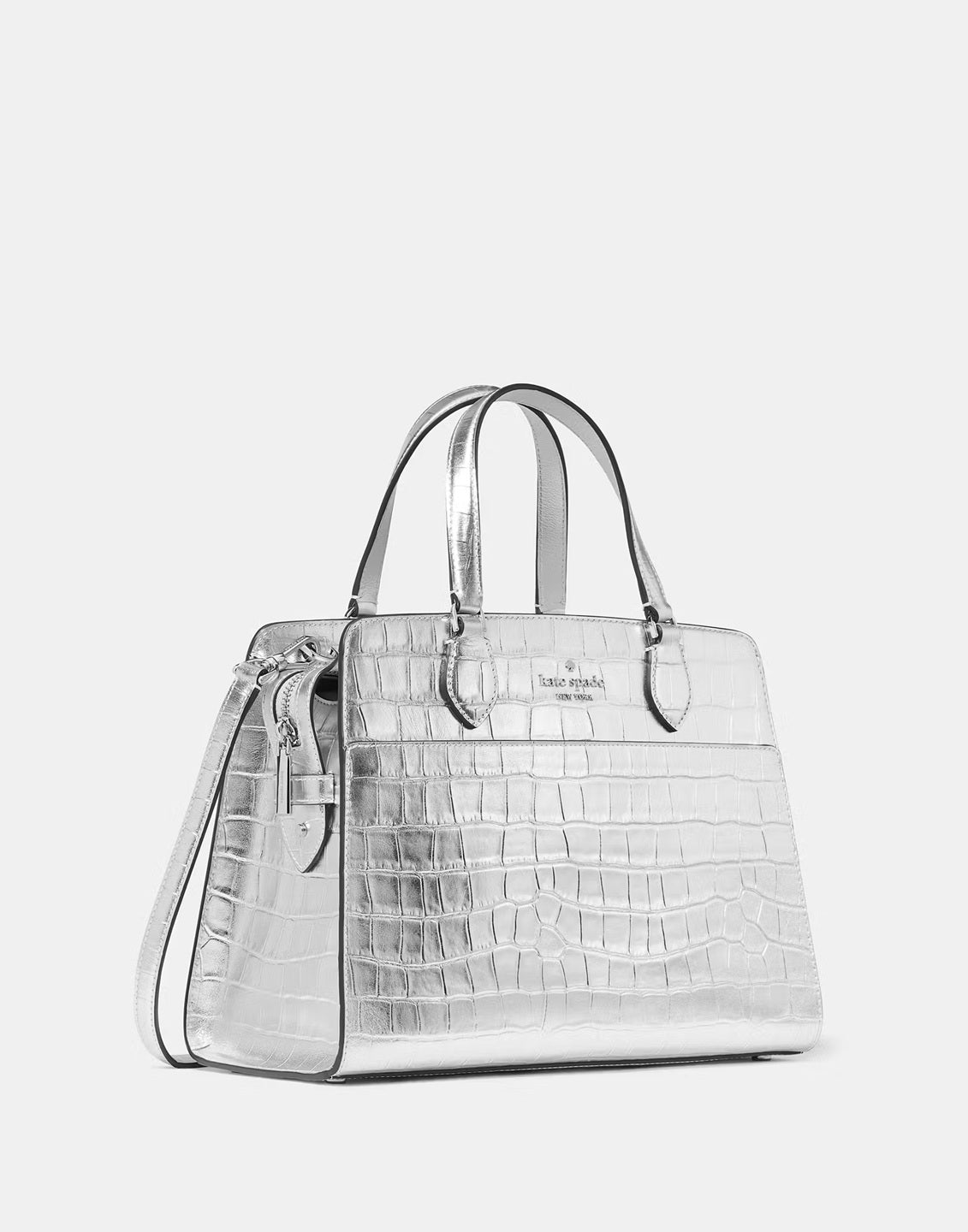 Madison Metallic Croc Embossed Medium Satchel Silver Kate Spade