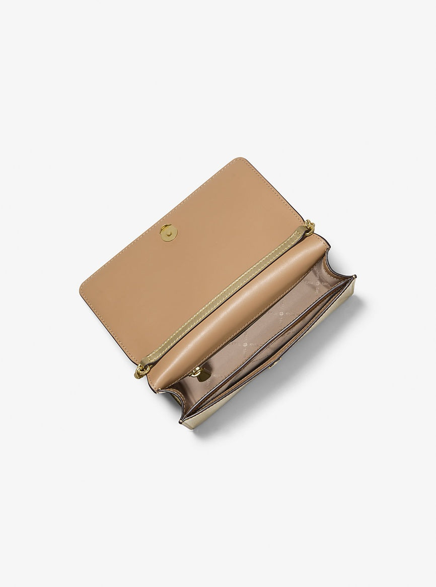 Jet Set Travel Medium Metallic Crossbody Bag Pale Gold Michael Kors