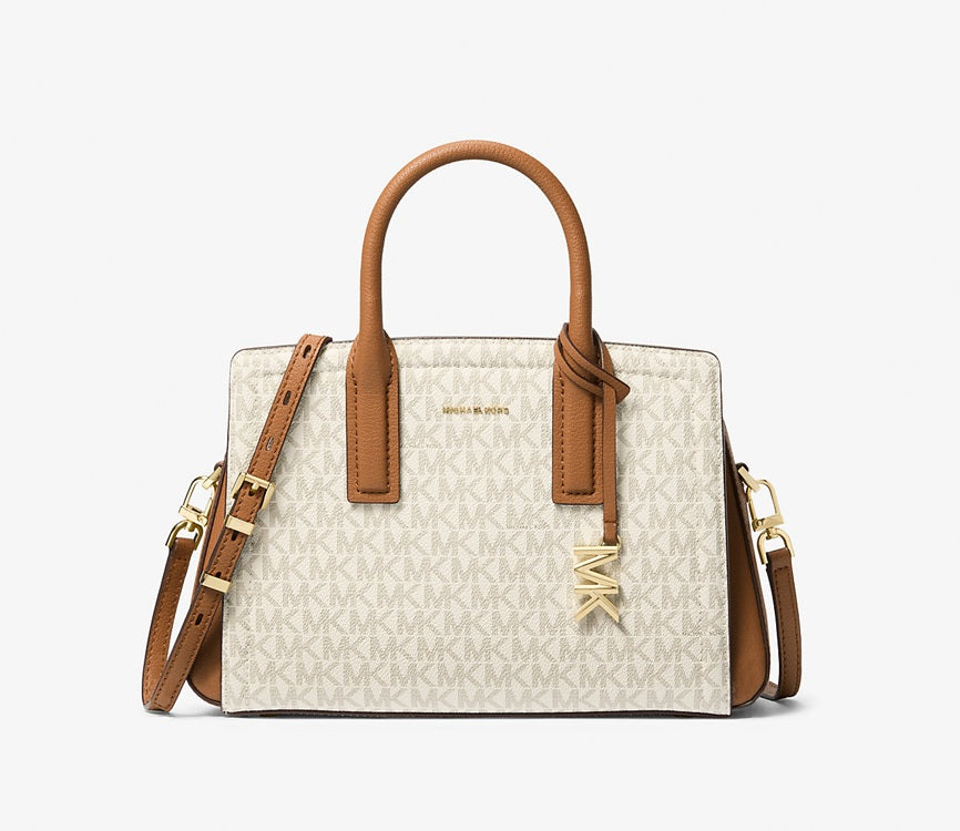 Laila Small Signature Logo Satchel Vanilla Michael Kors