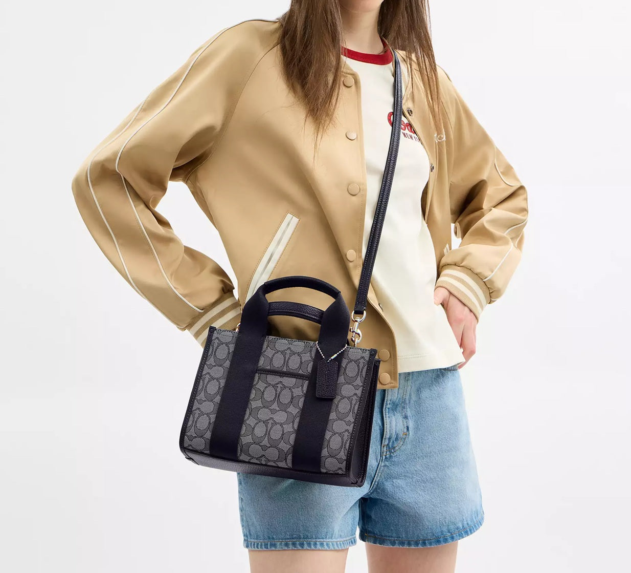Smith Tote Bag 24 In Signature Jacquard Midnight Navy Coach