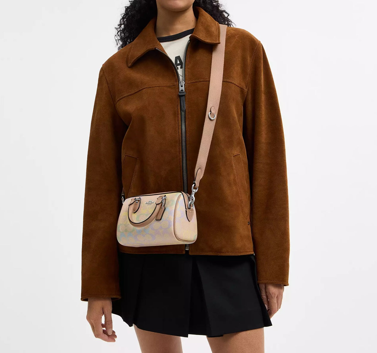 Mini Rowan Crossbody Bag In Rainbow Signature Canvas Silver Coach