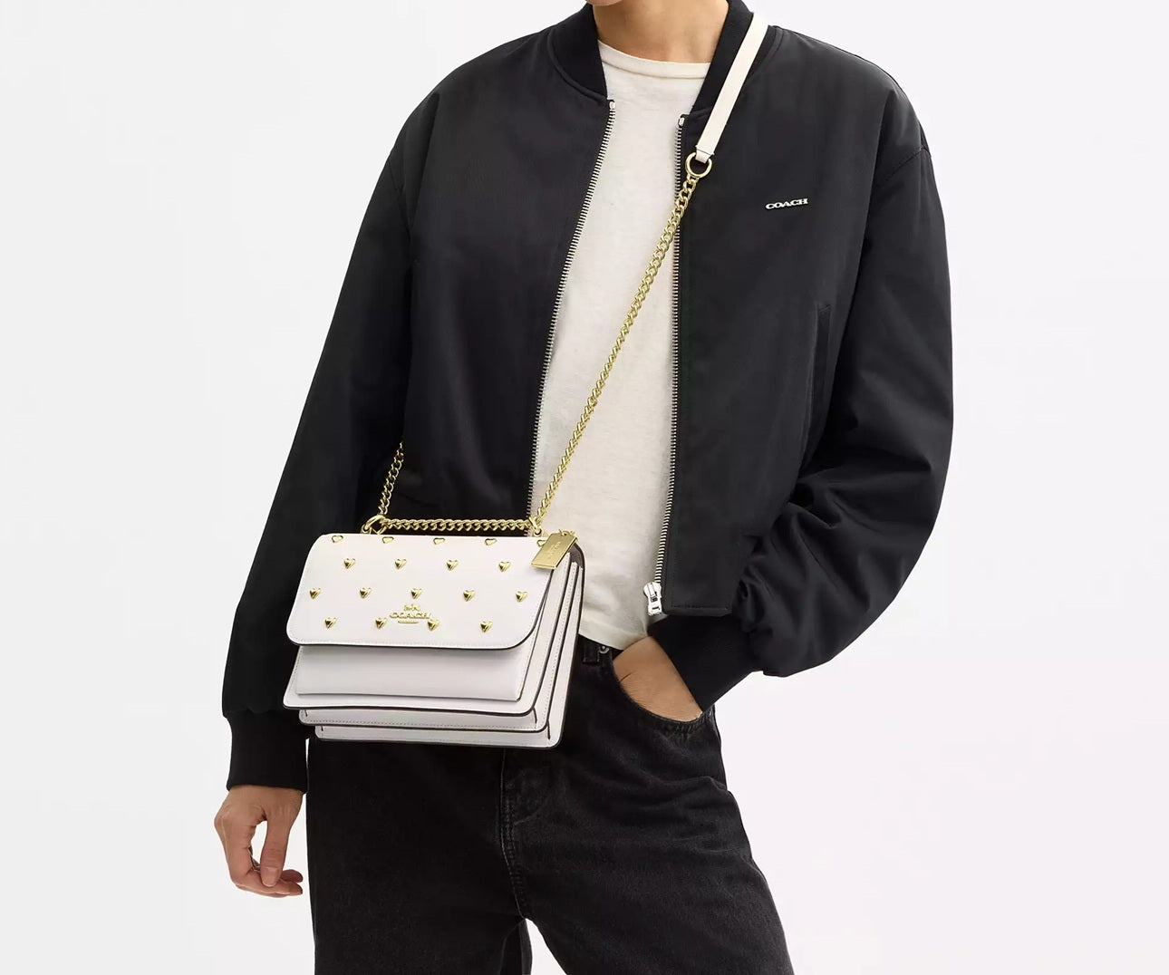 Klare Crossbody Bag With Heart Rivets Gold Chalk Coach