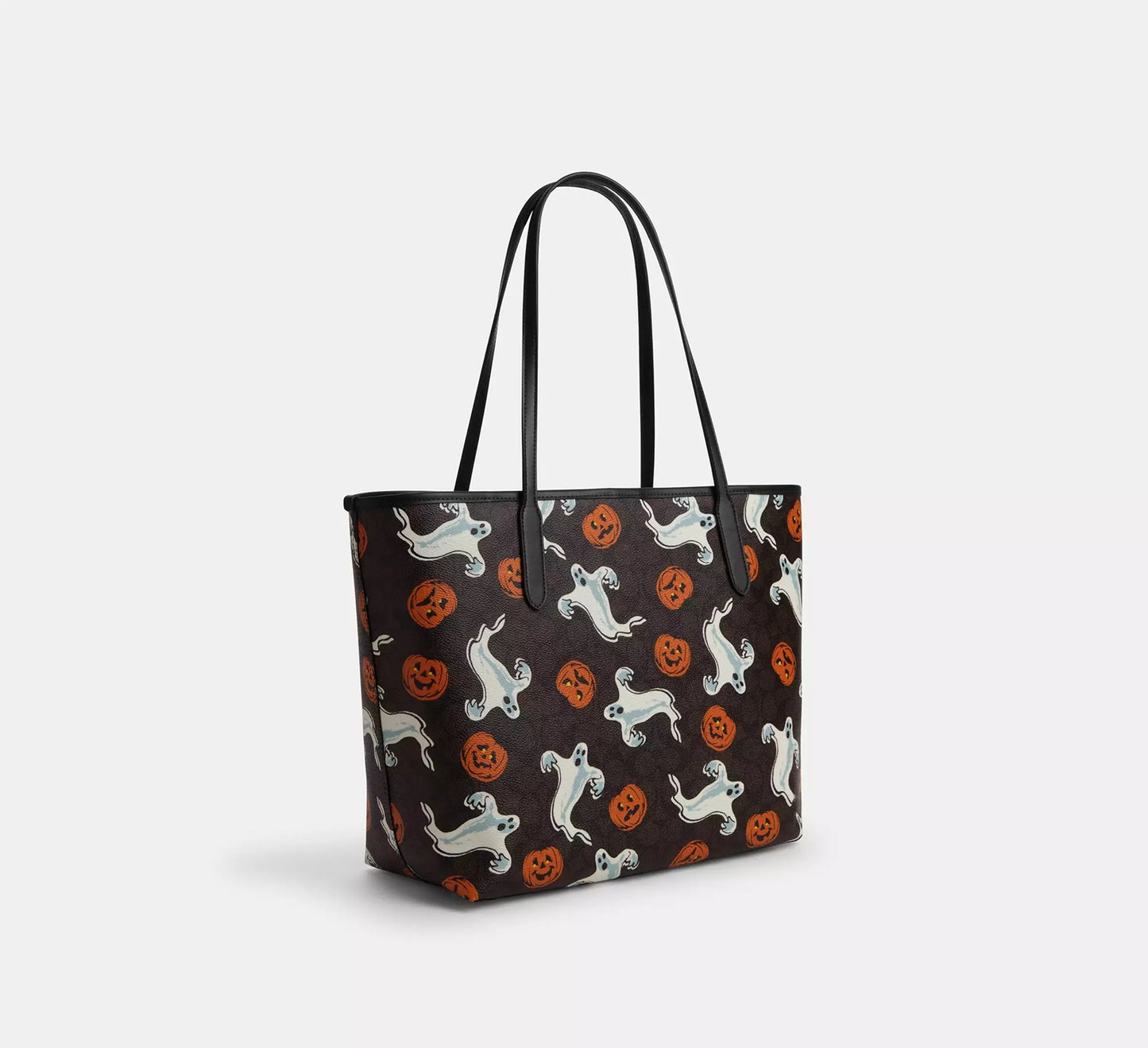 City Tote Bag In Signature Canvas With Halloween Print Walnut Multi Coach