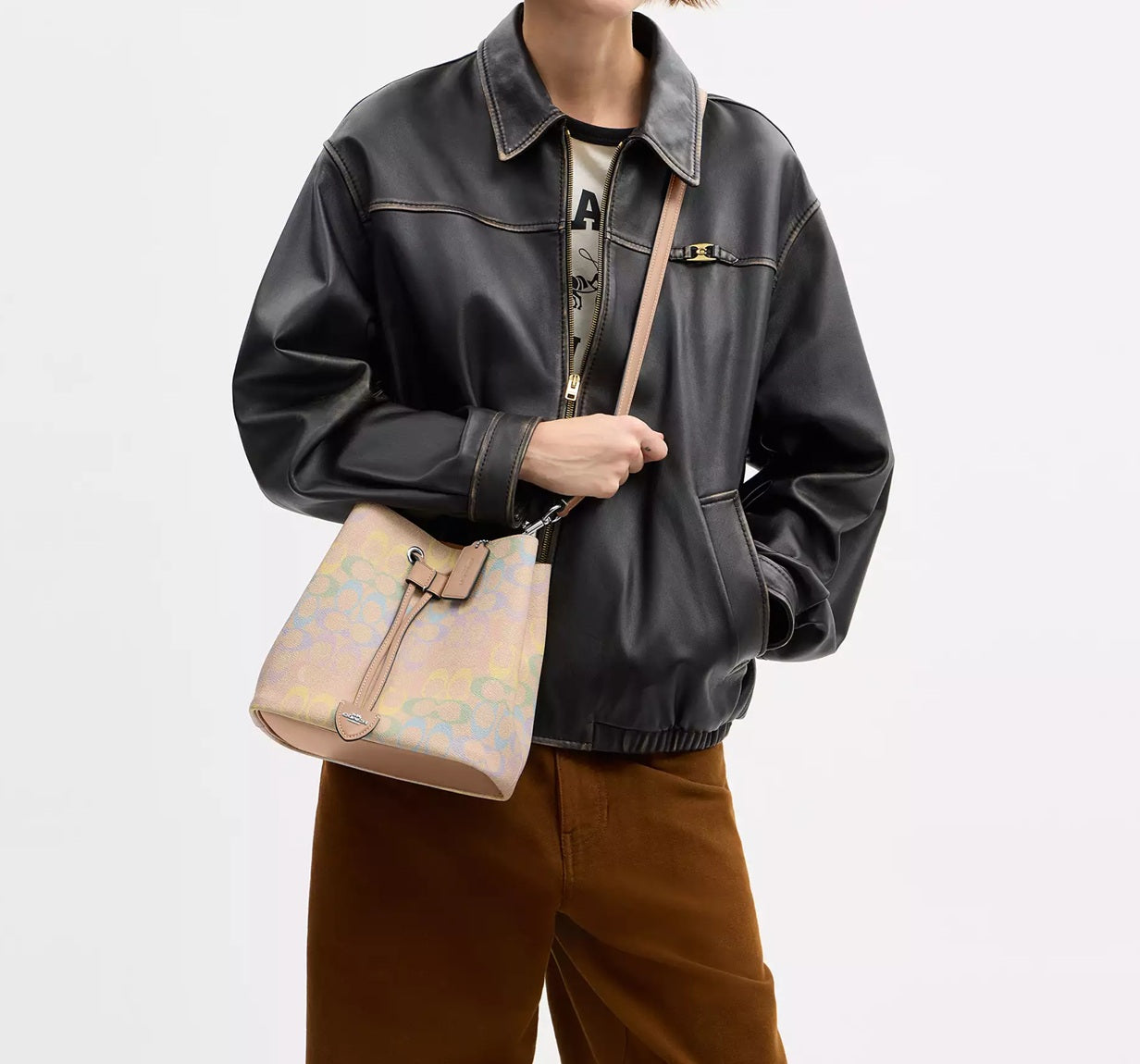 Rowan Bucket Bag In Rainbow Signature Canvas Silver Coach