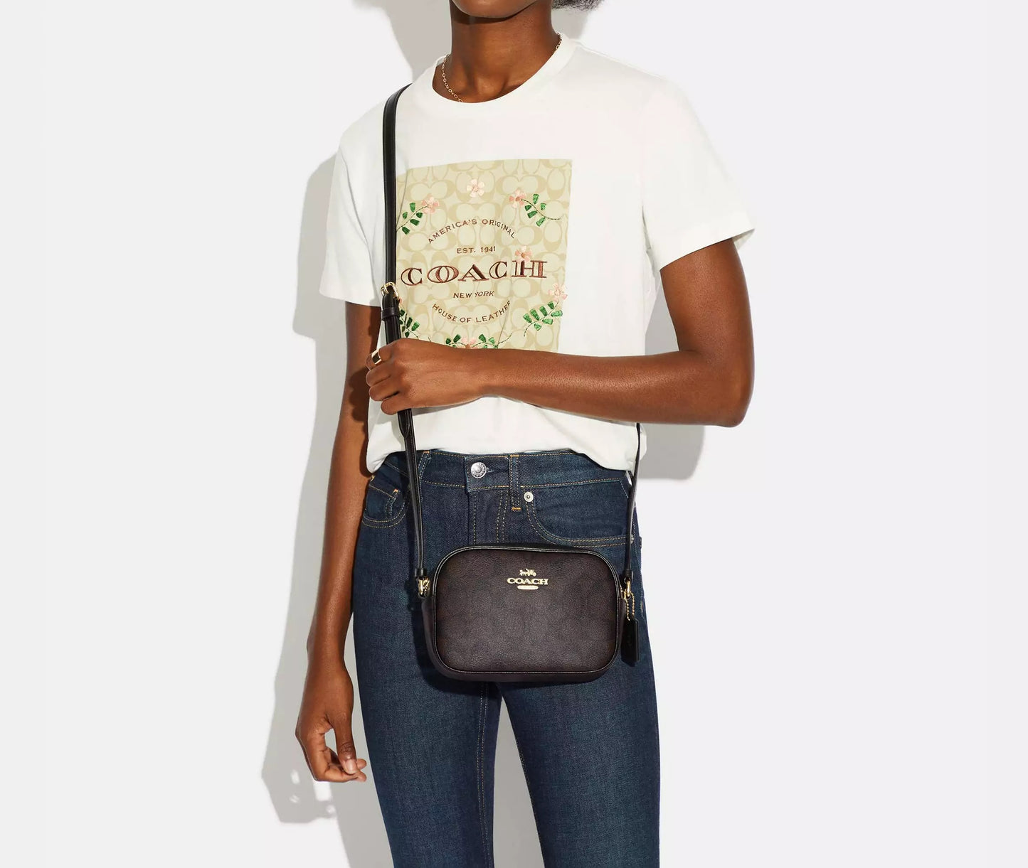 Mini Jamie Camera Bag In Signature Canvas Brown Black Coach