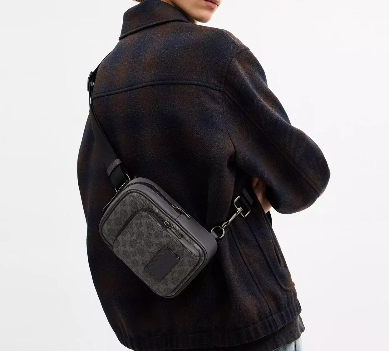 Racer Sling Pack In Signature Canvas Bag Grey Charcoal Coach
