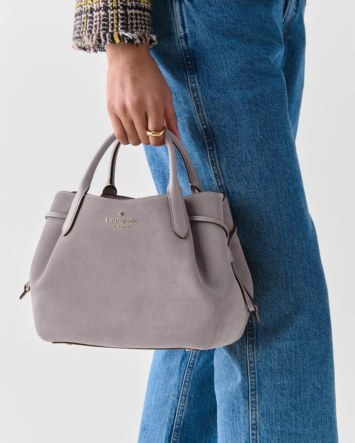 Dumpling Suede Small Satchel Bag Hare Grey Kate Spade