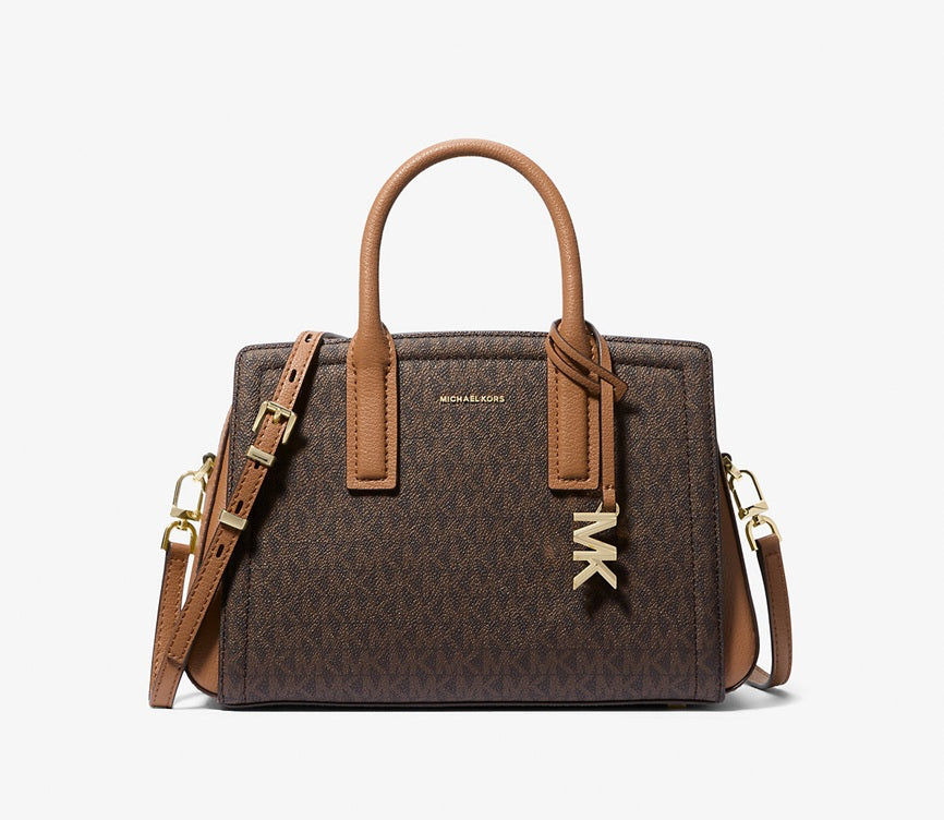 Laila Small Signature Logo Satchel Brown Michael Kors