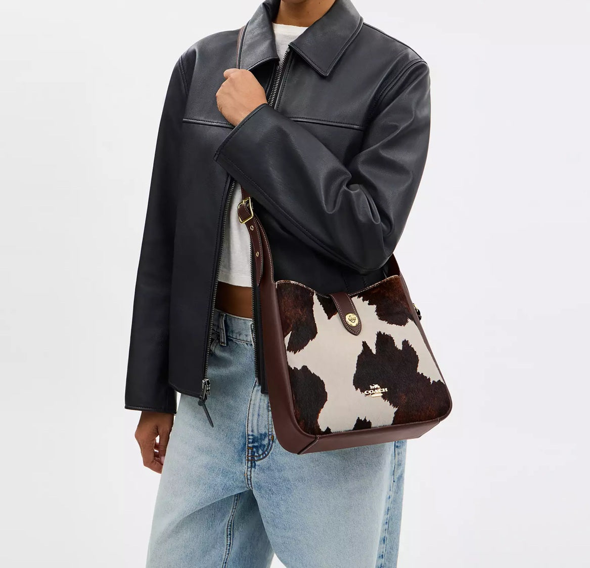 Hadley Convertible Crossbody Bag With Cow Print And Tassel Coach