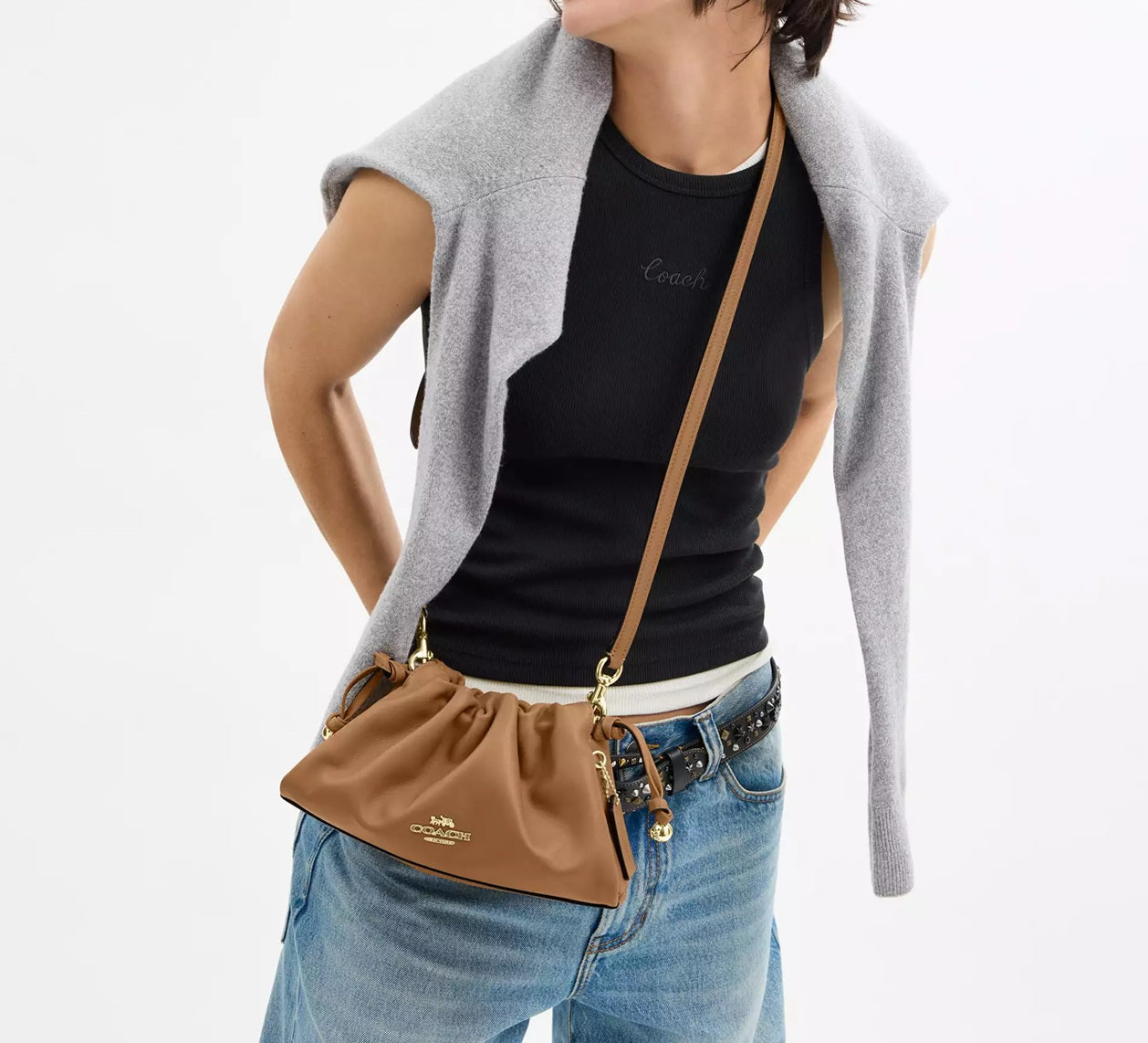 Faye Shoulder Bag With Ruching Honey Brown Coach