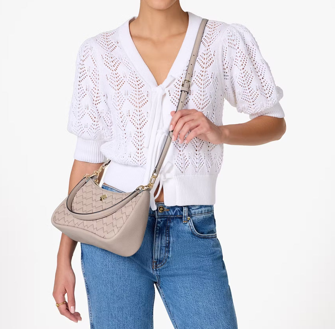 Kayla Woven Leather Small Convertible Shoulder Bag Cozy Grey Kate Spade