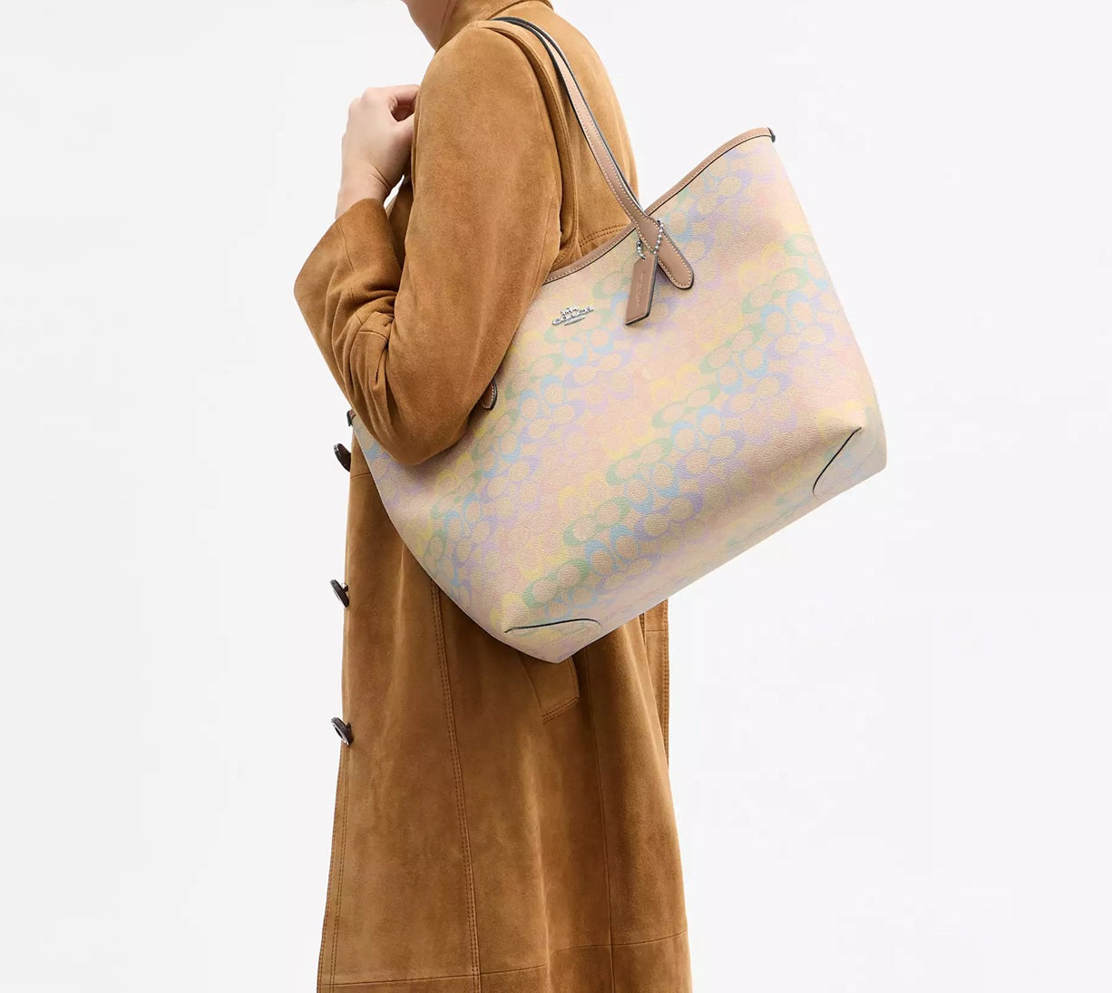 City Tote Bag In Rainbow Signature Canvas Silver Coach
