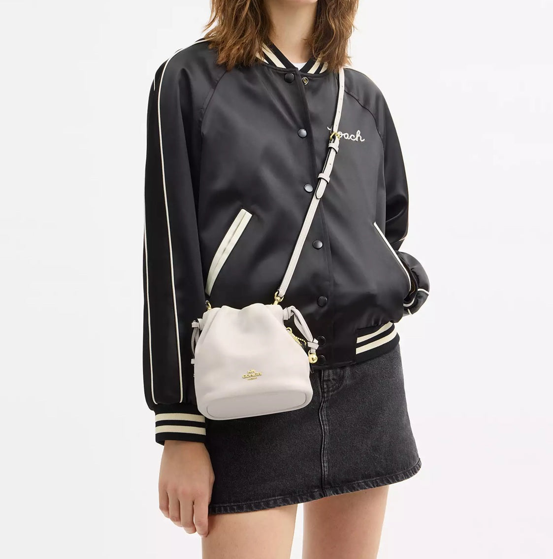 Faye Mini Drawstring Bag With Ruching Chalk Coach