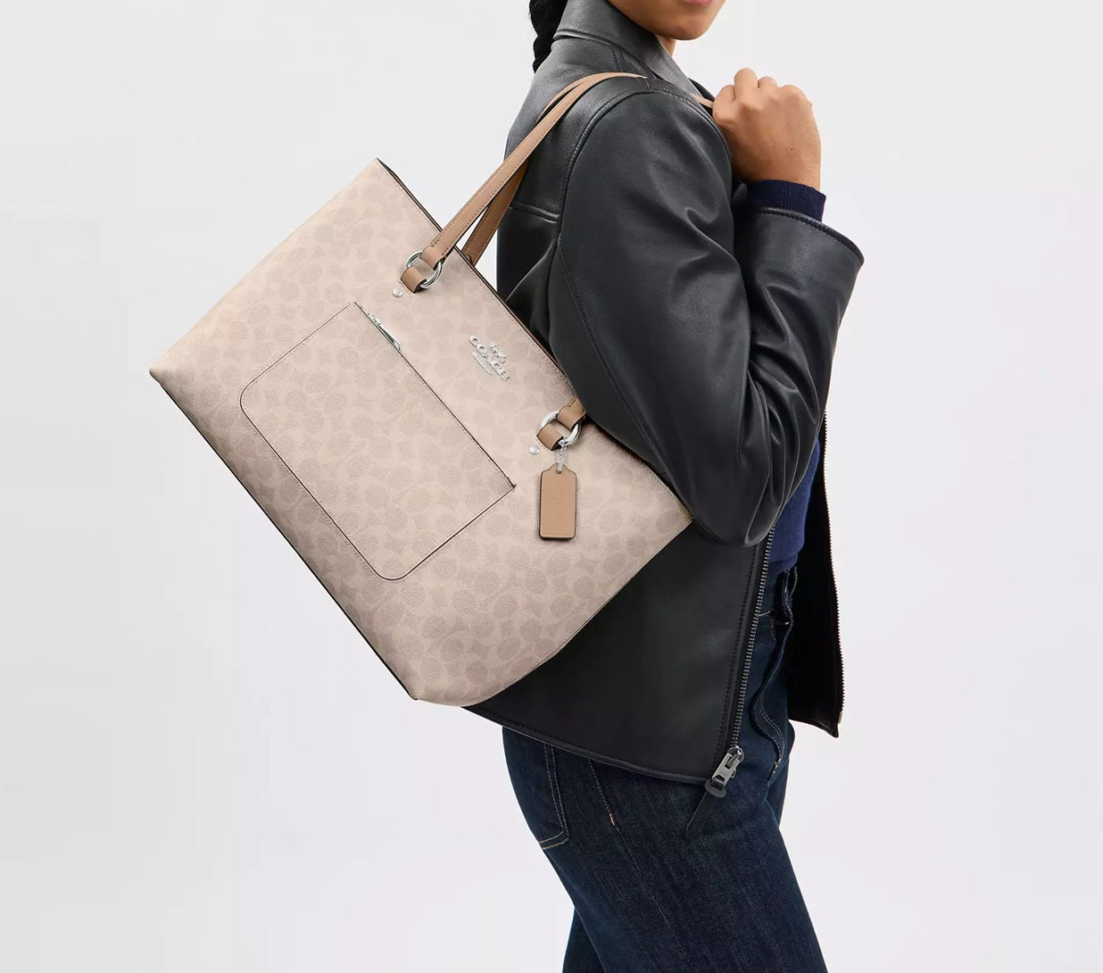 Station Tote Bag In Signature Canvas Sand Taupe Coach