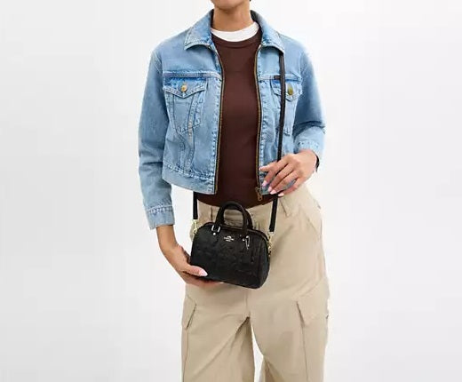 Mini Rowan Crossbody Bag In Signature Leather Black Coach