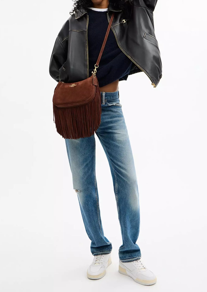 Teri Shoulder Bag With Fringe Suede Vintage Brown Coach