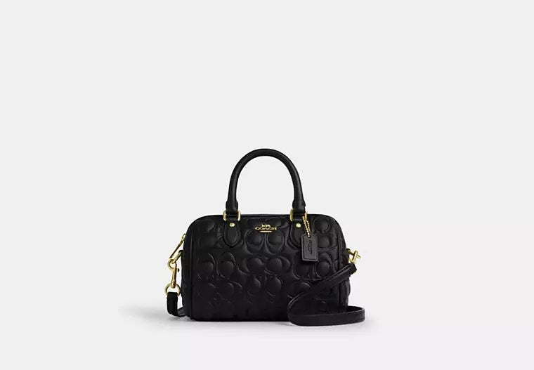 Mini Rowan Crossbody Bag In Signature Leather Black Coach