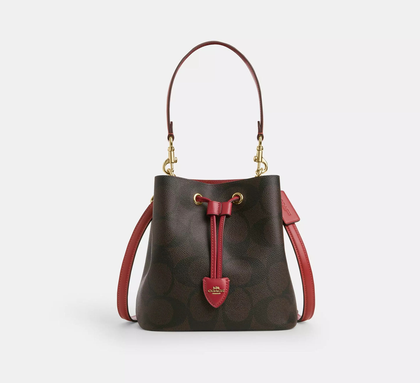 Rowan Bucket Bag In Maxi Signature Canvas Walnut Red Coach