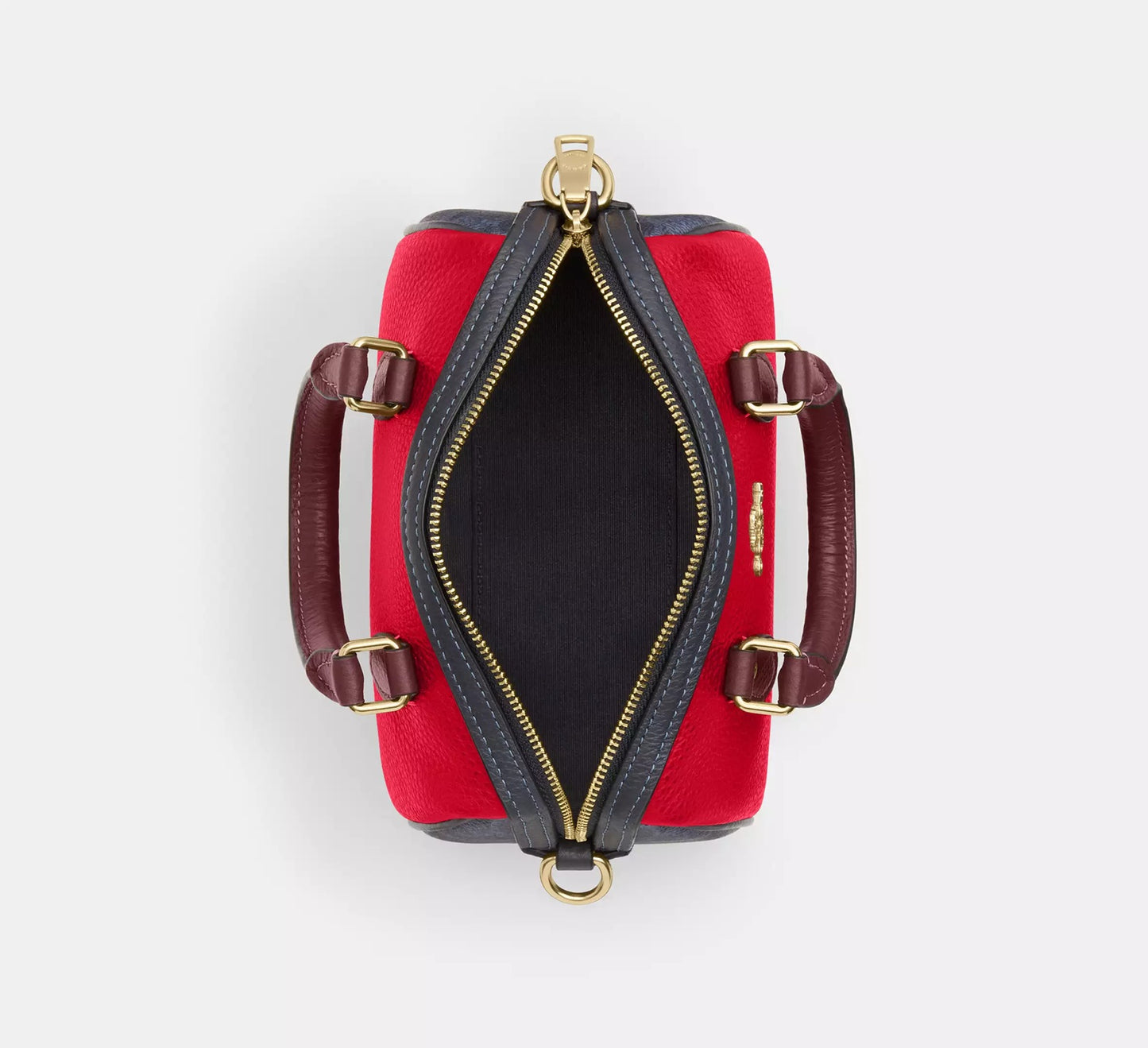 Mini Rowan Crossbody Bag In Colorblock Signature Canvas Denim Bold Red Coach