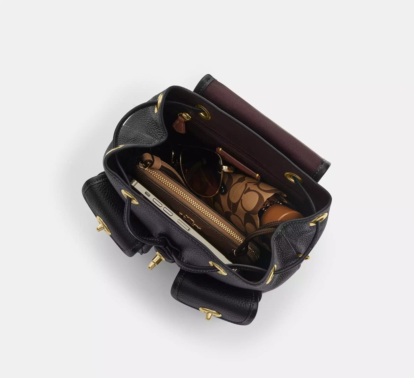 Hadley Backpack In Signature Canvas Walnut Black Coach