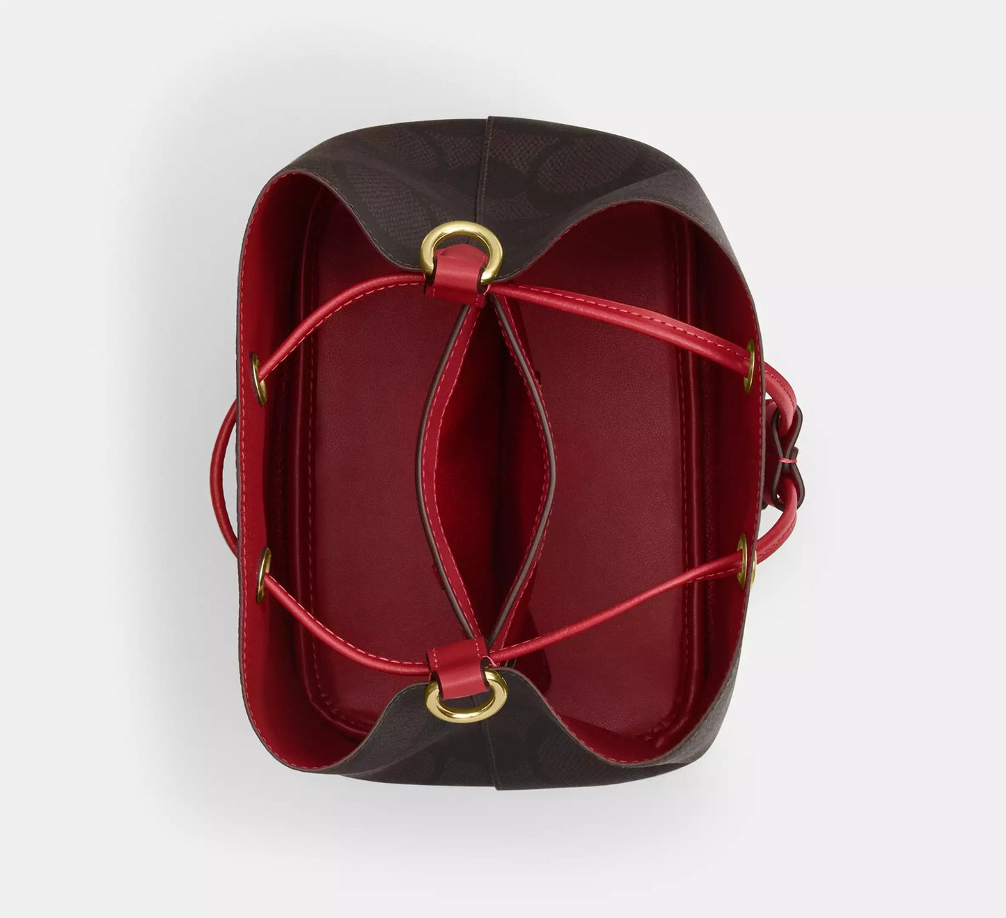 Rowan Bucket Bag In Maxi Signature Canvas Walnut Red Coach
