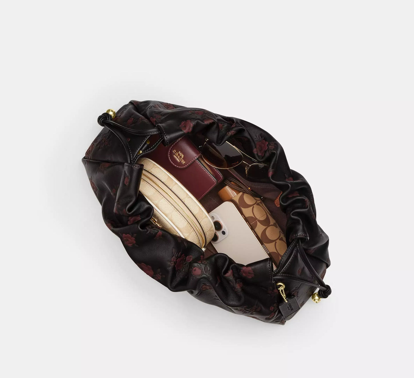 Faye Large Shoulder Bag With Floral Print Wine Multi Coach