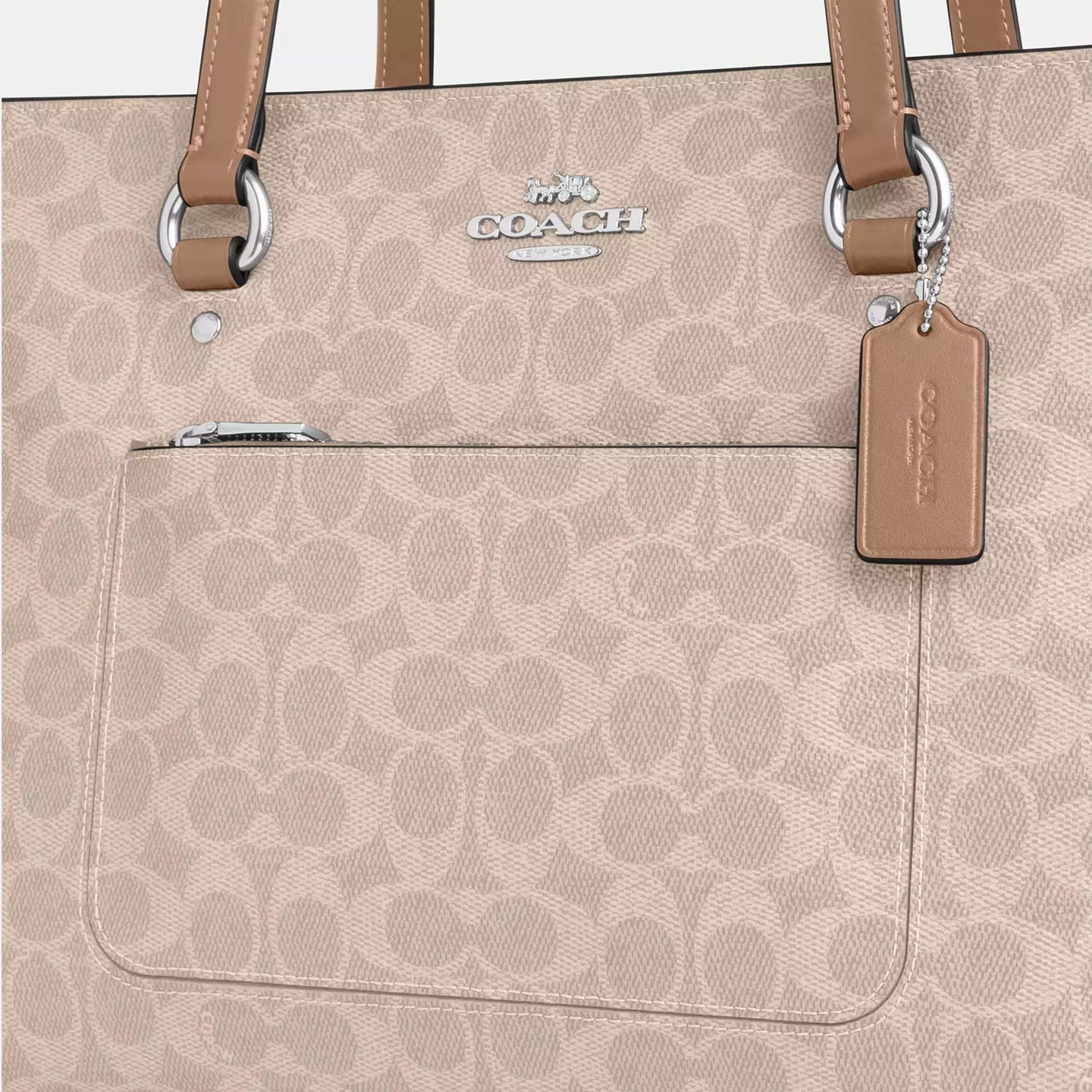 Station Tote Bag In Signature Canvas Sand Taupe Coach