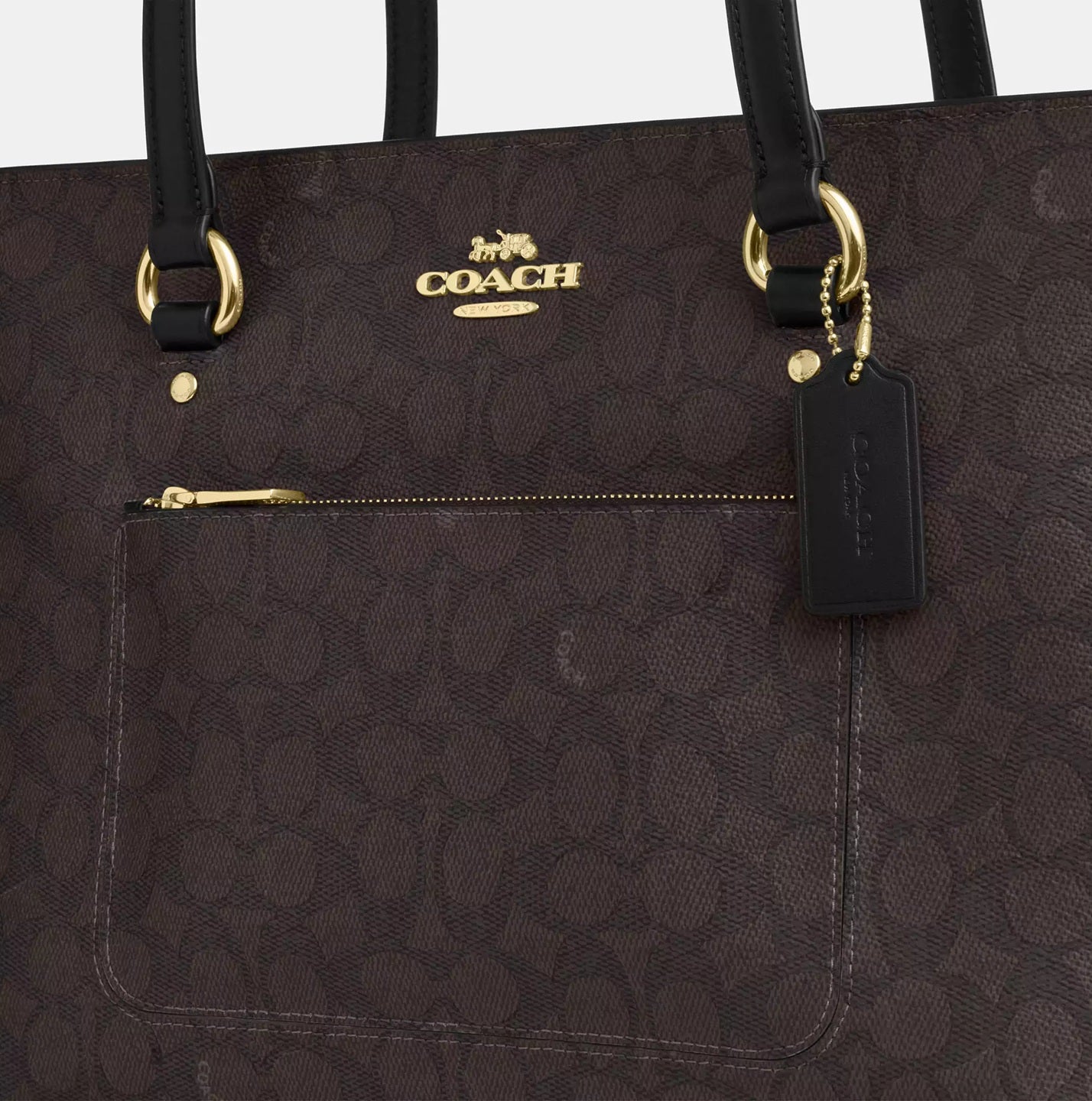 Station Tote Bag In Signature Canvas Walnut Black Coach
