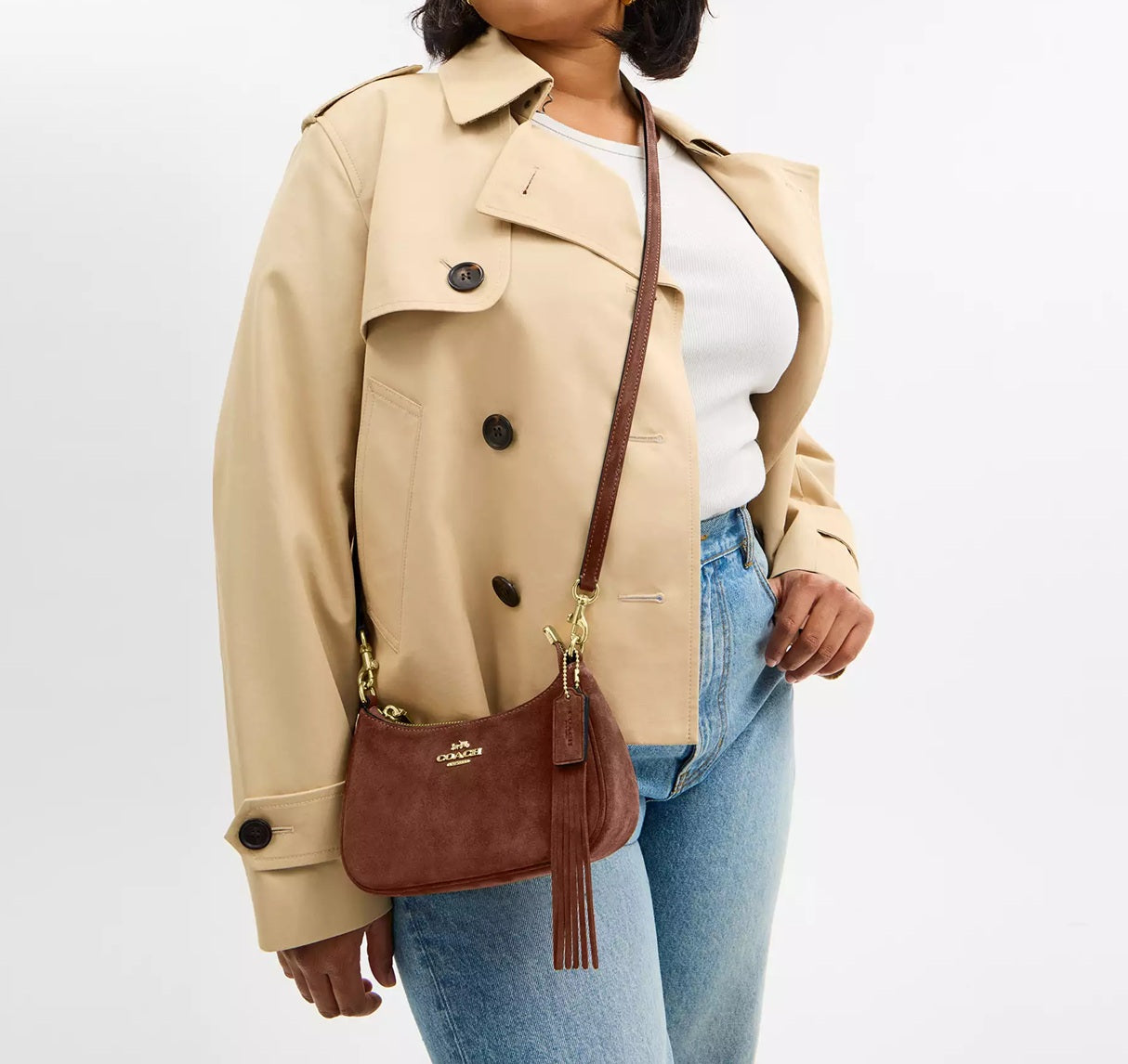 Teri Mini Crossbody Bag Suede Vintage Brown Coach