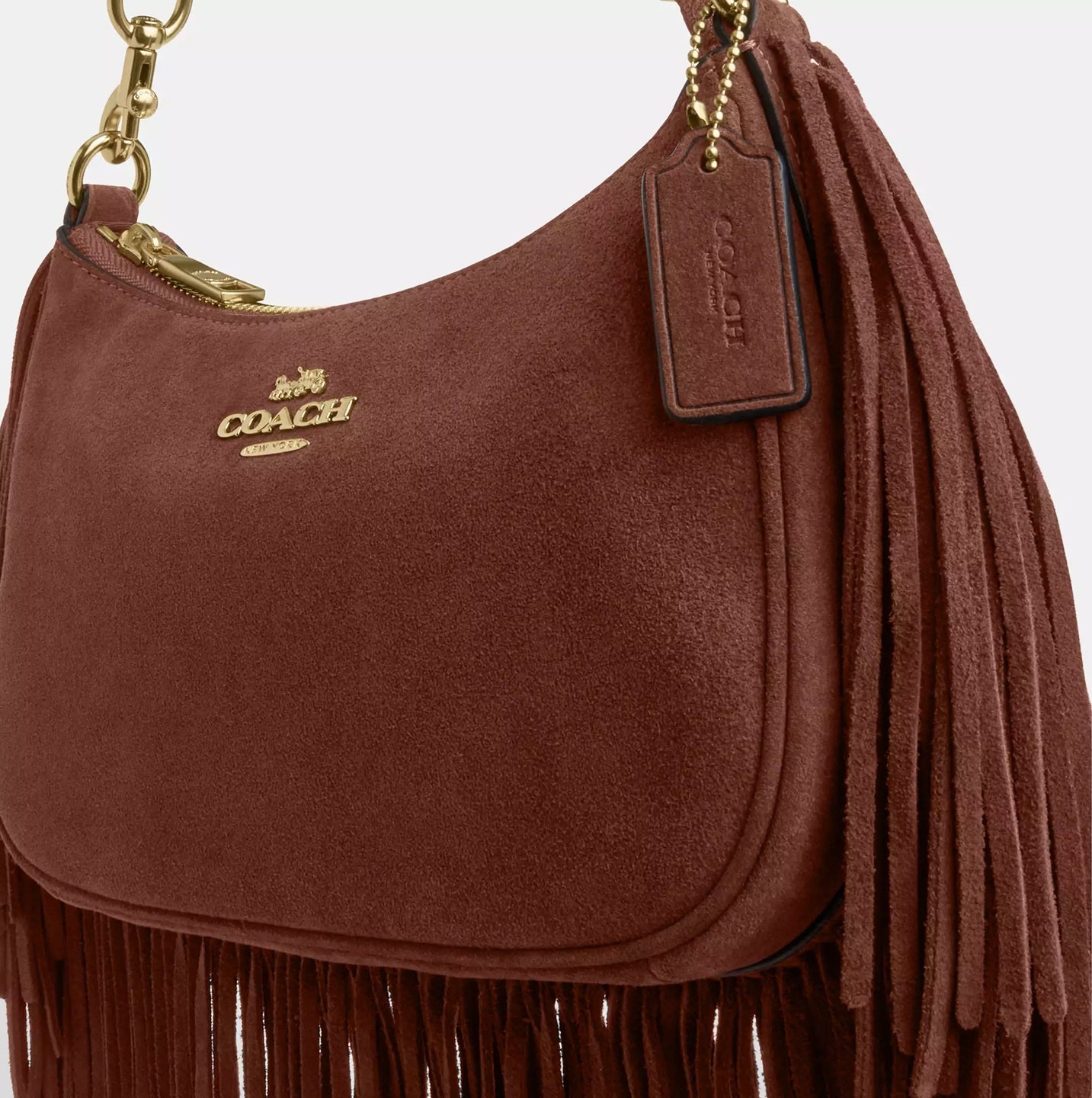 Teri Shoulder Bag With Fringe Suede Vintage Brown Coach
