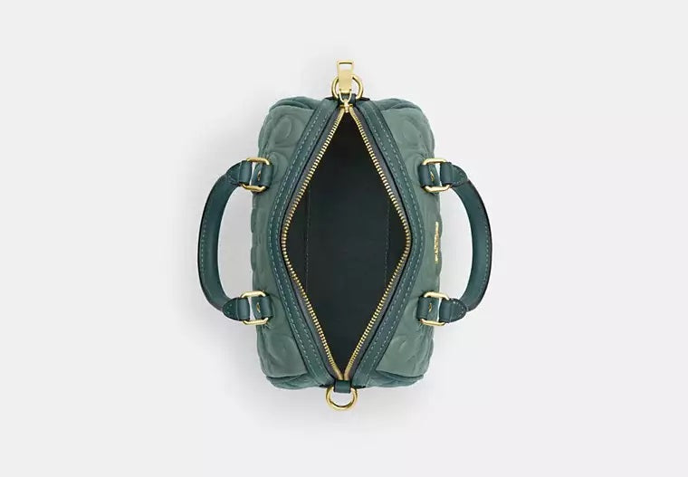 Mini Rowan Crossbody Bag In Blocked Signature Leather Dark Turquoise Coach