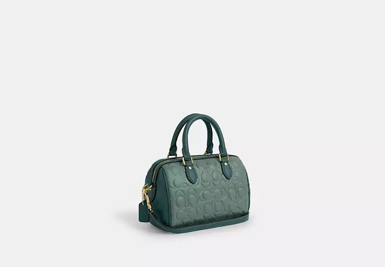 Mini Rowan Crossbody Bag In Blocked Signature Leather Dark Turquoise Coach
