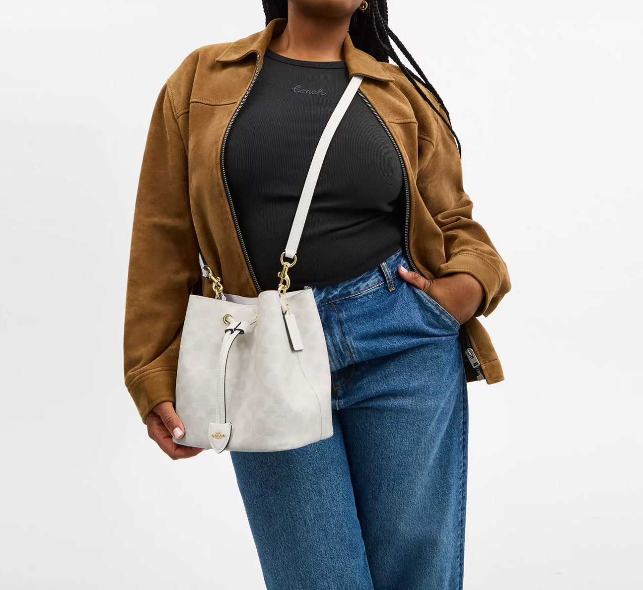 Rowan Bucket Bag In Signature Canvas White Chalk Coach