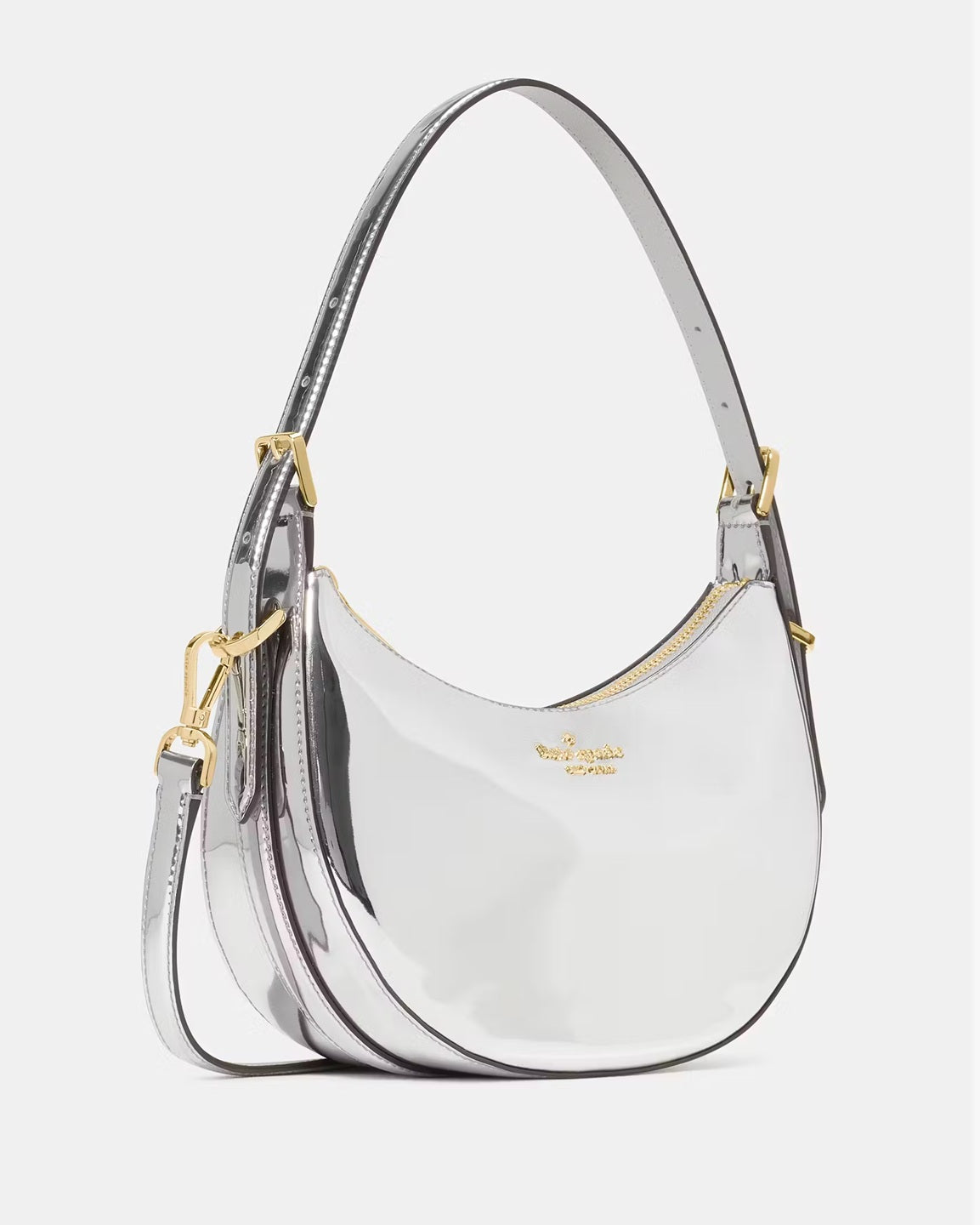 Nova Mirror Metallic Small Crescent Shoulder Bag Silver Kate Spade