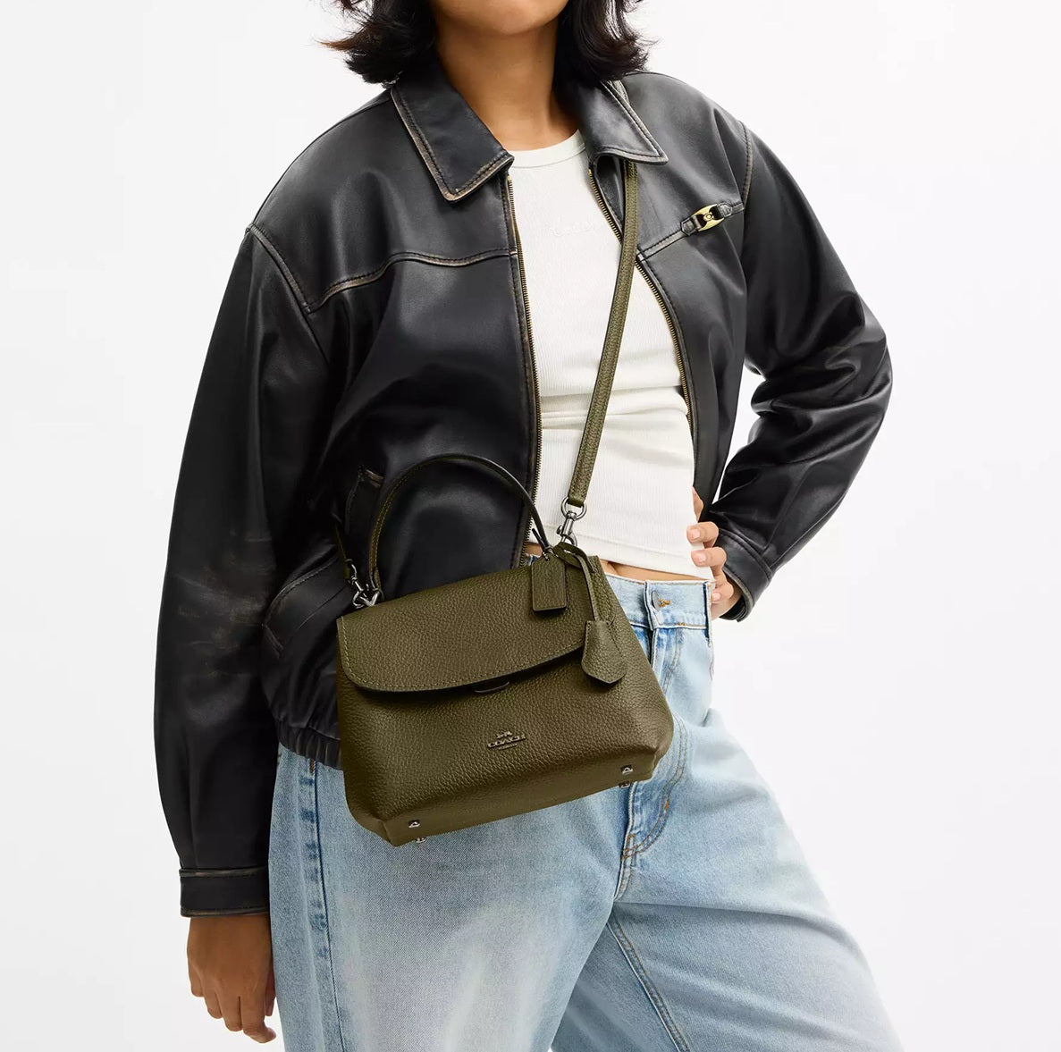 Emory Top Handle Bag Gunmetal Olive Coach