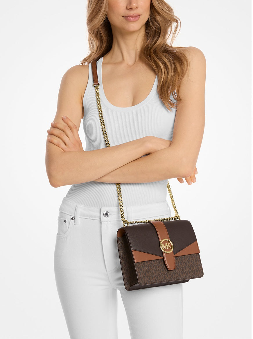 Greenwich Small Color Block Signature Logo Crossbody Bag Brown Michael Kors