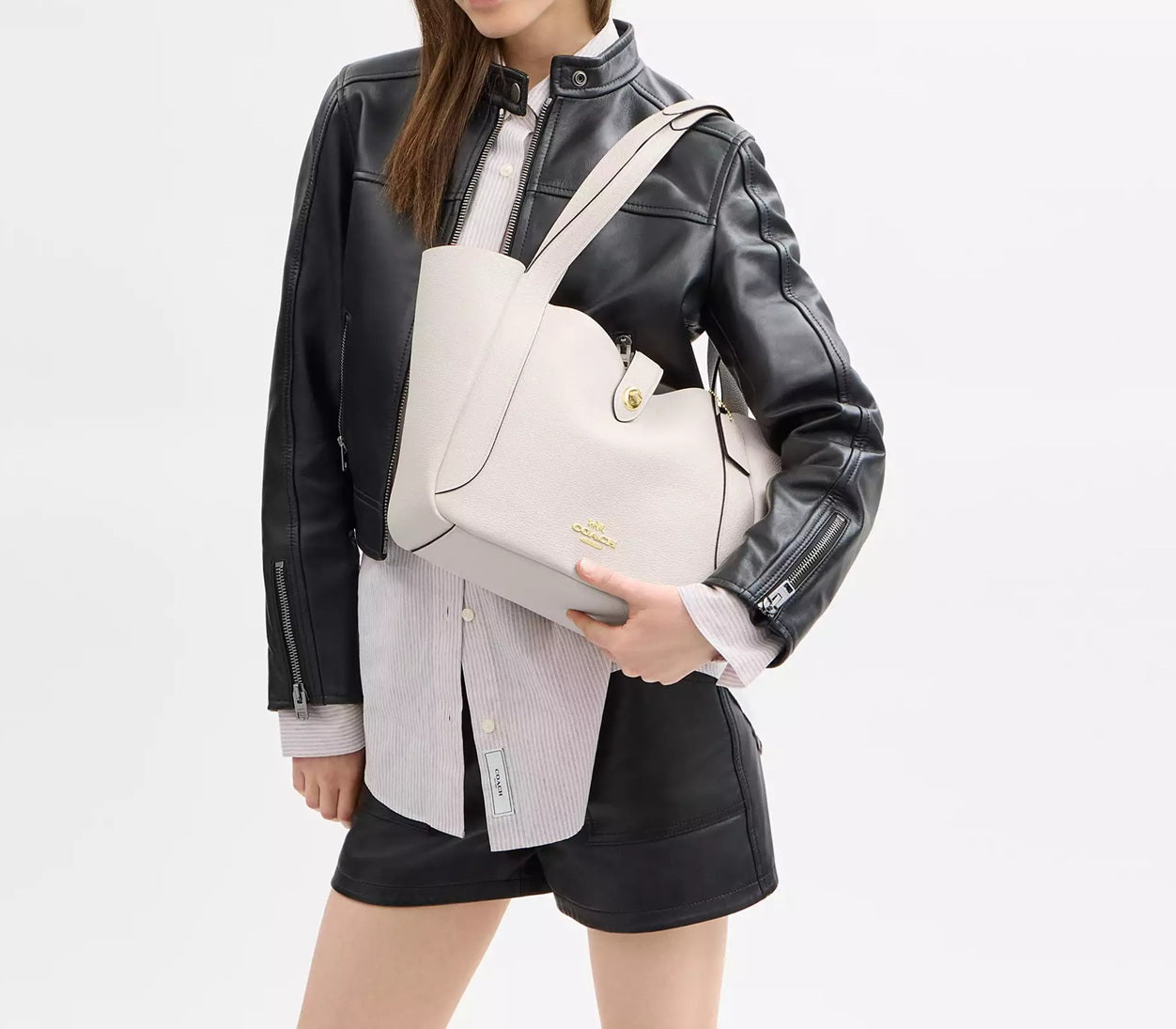 Hadley Turnlock Tote Bag Chalk Coach