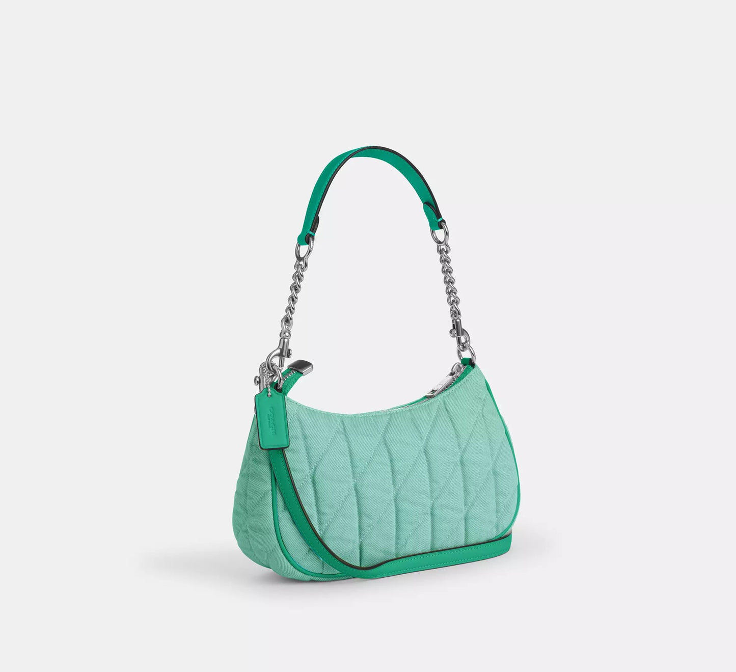 Teri Shoulder Bag Quilted Denim Green Coach
