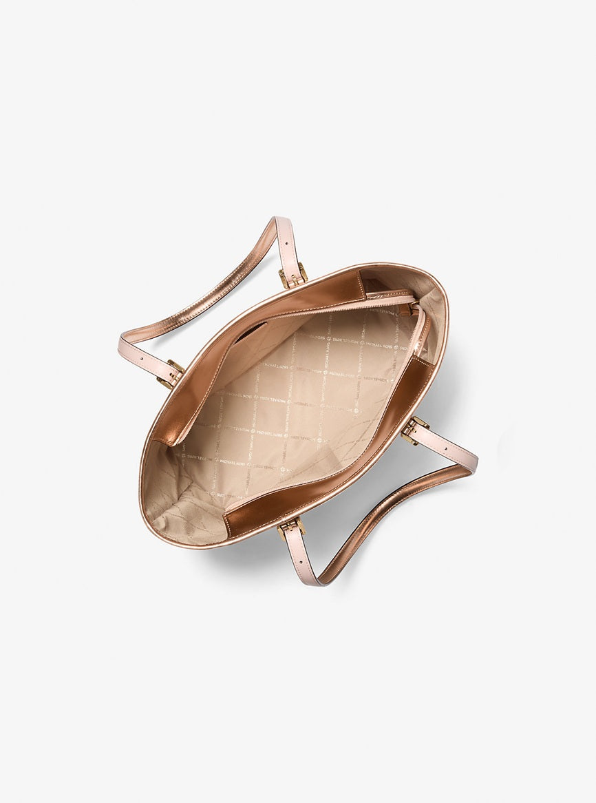Jet Set Travel Small Metallic Logo Top-Zip Tote Bag Rose Gold Michael Kors