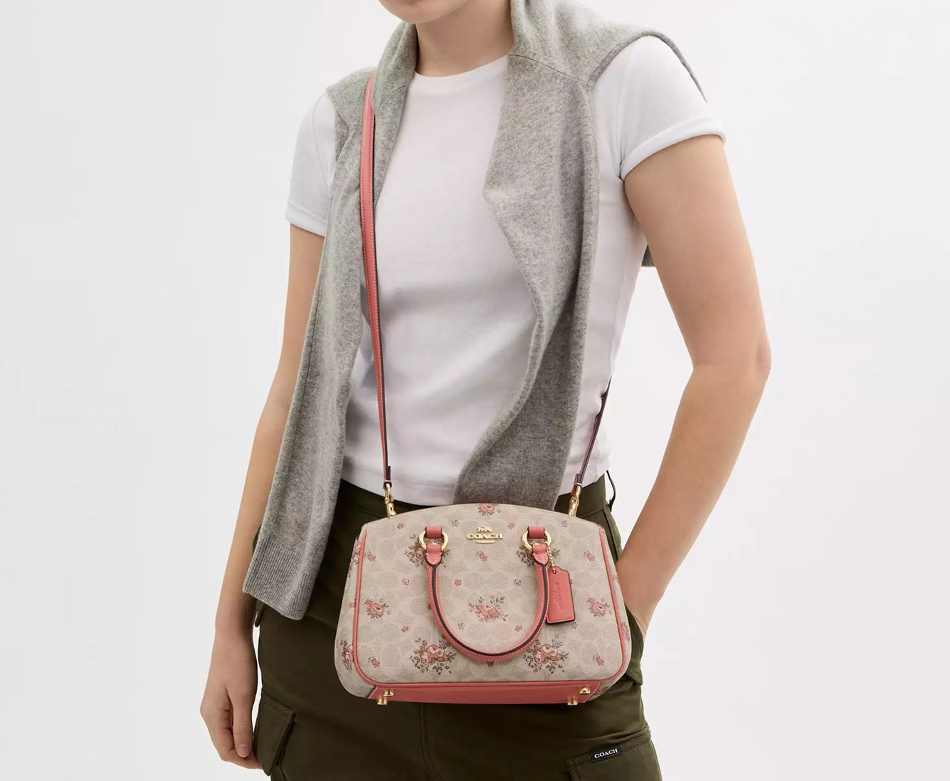 Savannah Small Carryall Bag In Signature Canvas With Floral Print Sand Multi Coach