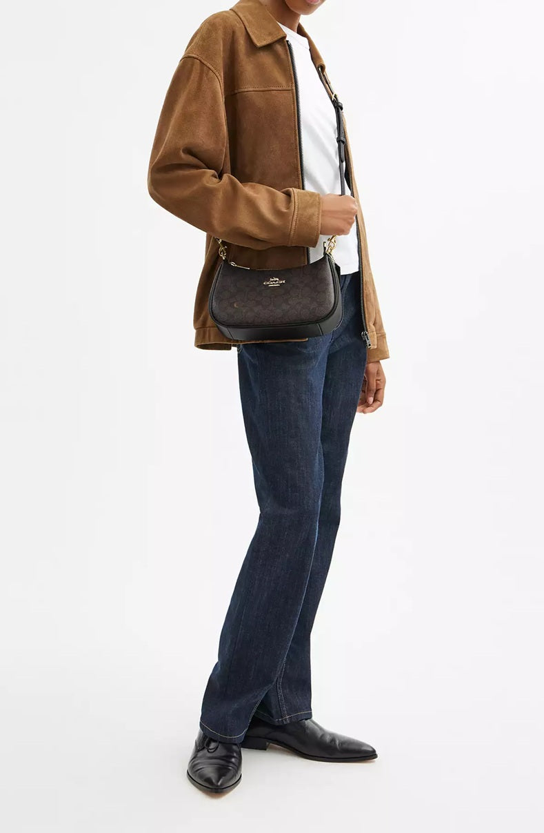 Teri Shoulder Bag In Signature Canvas Walnut Black Coach